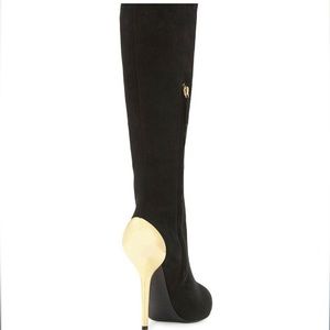 Authentic Giuseppe Zanotti Black Suede Boots with Gold Heel